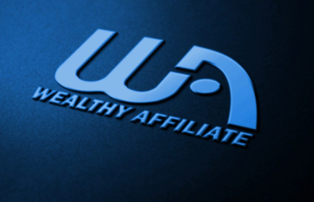 Close-up of Wealthy Affiliate logo on a dark background – 2024 updated review of Wealthy Affiliate platform for affiliate marketers